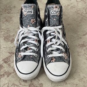 Converse Black and White High-Tops with Pink Floral